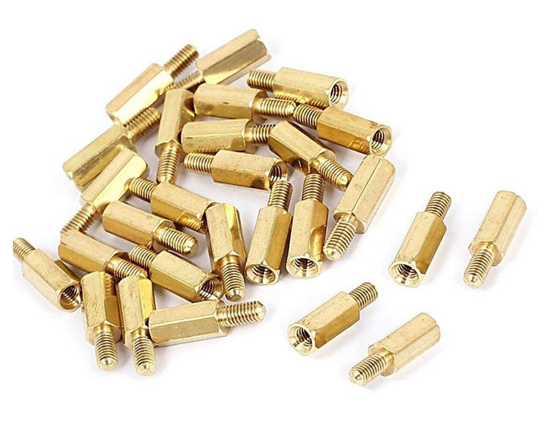 Luomorgo M3 Male to Female Thread Brass Hex Standoff Pillar Spacer Hex Spacer Nut (M3 x10+6mm) 100pcs